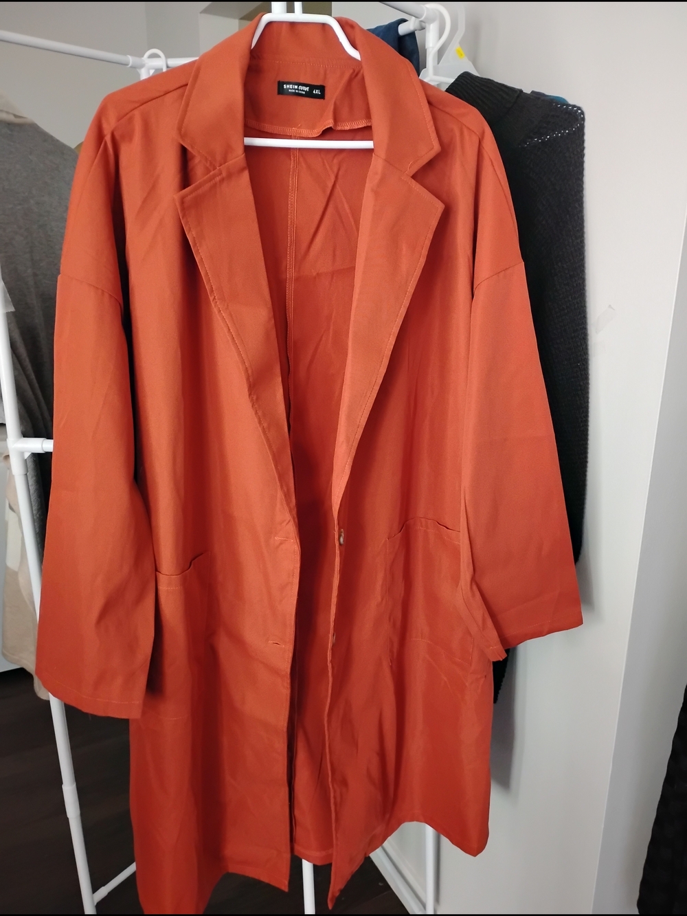 SHEIN Curve Women Rust Orange Lapel Open-Front Windbreaker SleevelessTrench Coat